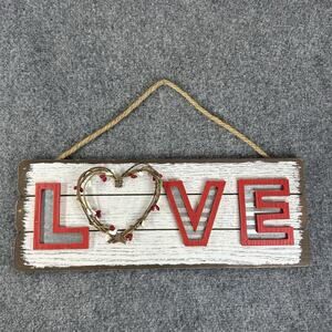LOVE, Heart, Romance, Sweet Wood Sign Hanging (6”x 16”) Farmhouse Style White
